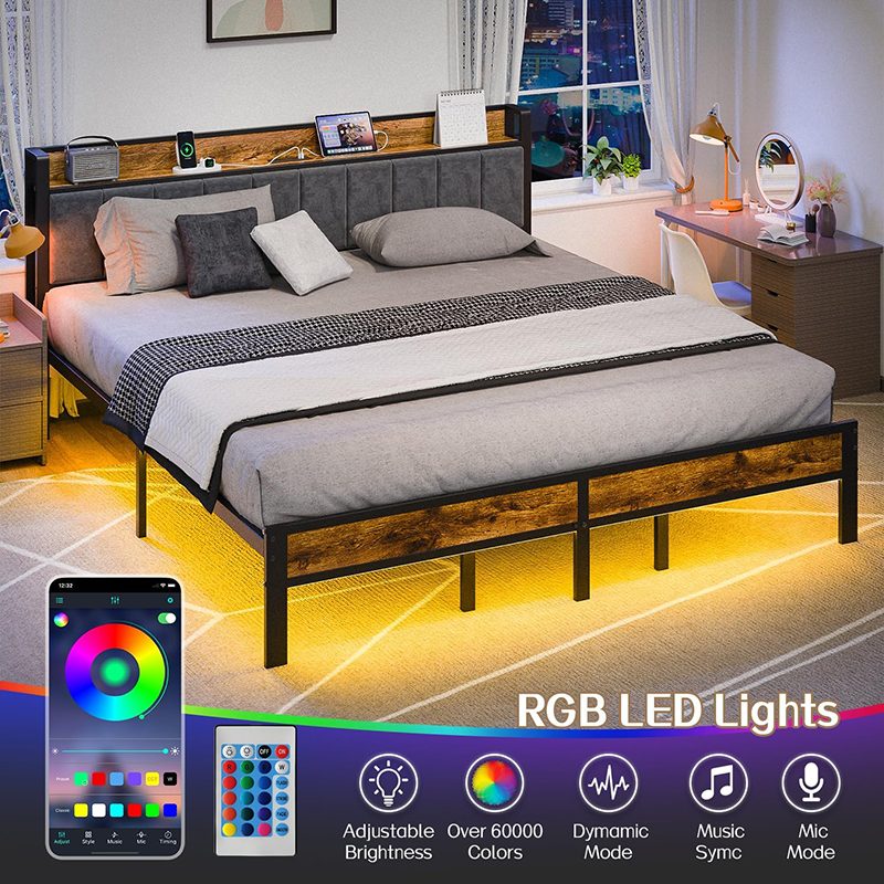 LED bed frame with app-controlled RGB lights