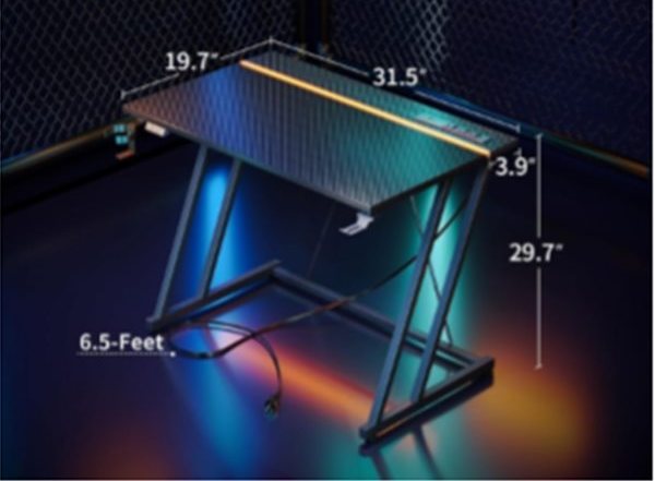 LED Gaming Desk with Z-Shaped Legs and Carbon Fiber Texture