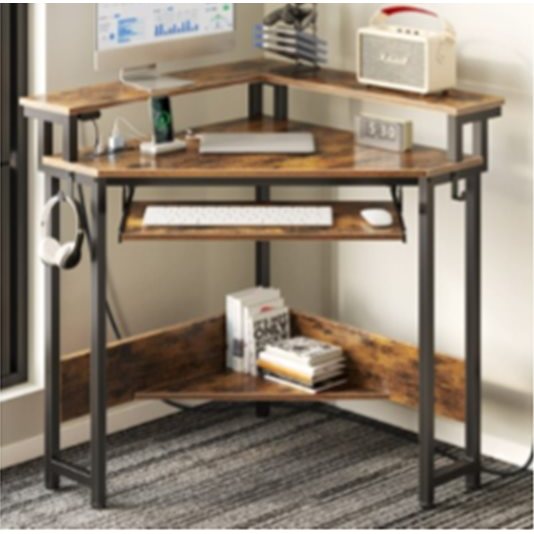 LED Corner Computer Desk with Keyboard Tray and Monitor Shelf