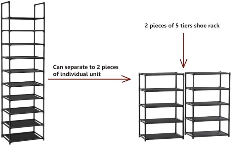 10-Tier Narrow Shoe Rack (Separable into Two 5-Tier Racks)