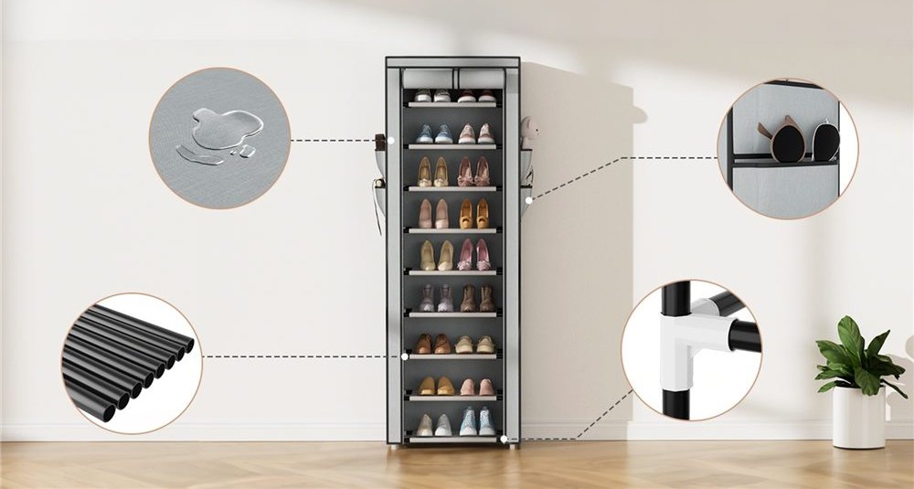 10-Tier Shoe Rack Cabinet with Dustproof Cover
