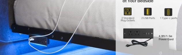 RGB LED Floating Bed Frame with Charging Station