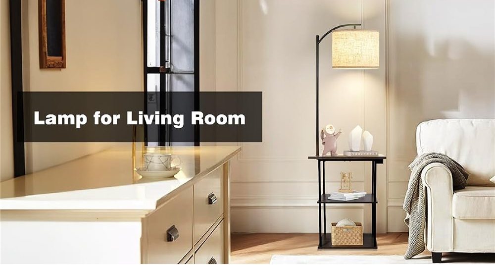 Floor Lamp End Table with Shelves, USB & Type-C Charging