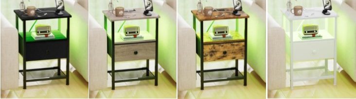LED Nightstand with RGB Light Strip (Single / Double Drawer)