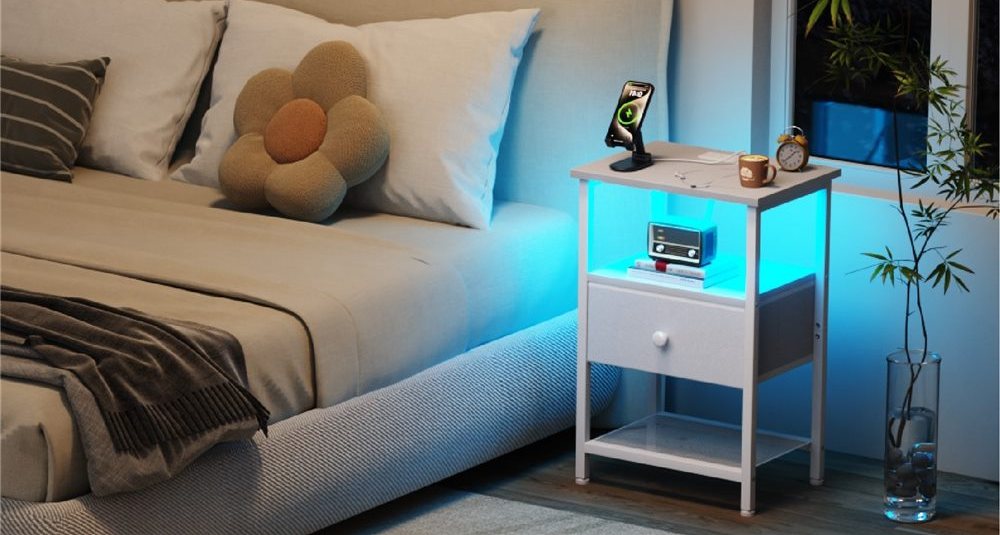 LED Nightstand with RGB Light Strip (Single / Double Drawer)