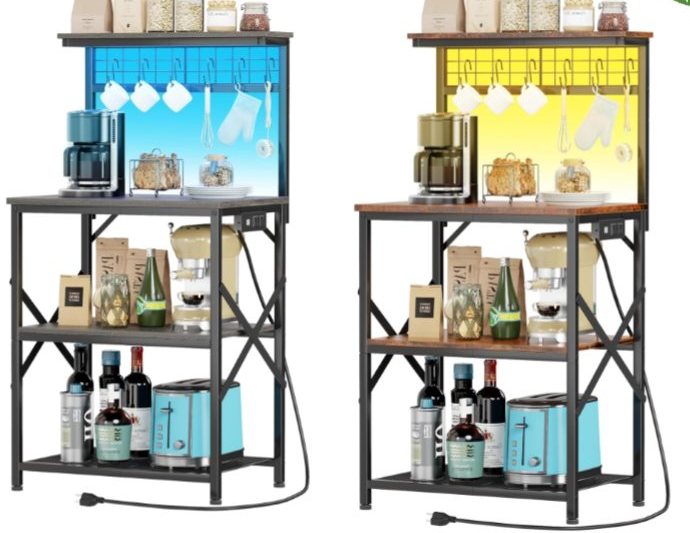 LED Bakers Rack / Microwave Stand with Power Outlet