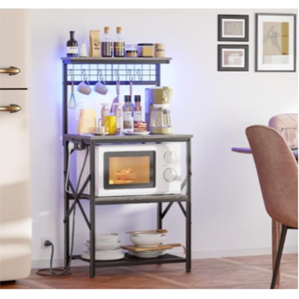LED Bakers Rack / Microwave Stand with Power Outlet