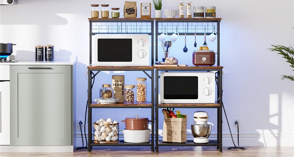 LED Bakers Rack / Microwave Stand with Power Outlet