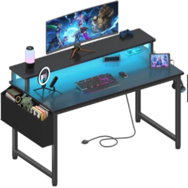 LED Computer Desk / Gaming Desk with Monitor Stand and USB Outlet