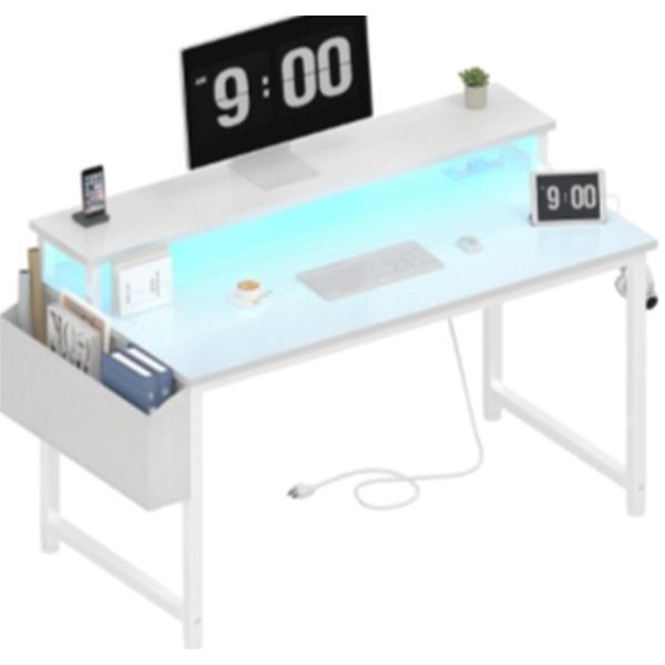 LED Computer Desk / Gaming Desk with Monitor Stand and USB Outlet