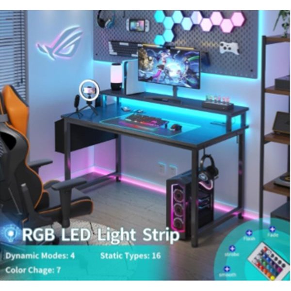 LED Computer Desk / Gaming Desk with Monitor Stand and USB Outlet