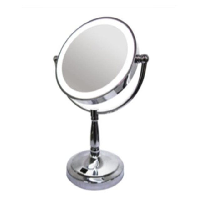 LED Double-Sided Tabletop Makeup Mirror (8-inch, Chrome, Switch)