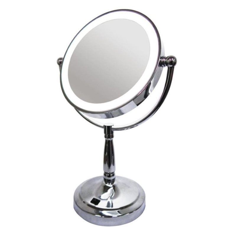 LED Double-Sided Tabletop Makeup Mirror (8-inch, Chrome, Switch)