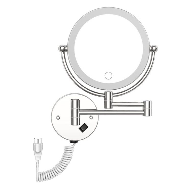 LED Wall-Mounted Extendable Makeup Mirror (8-inch, Plug-in)