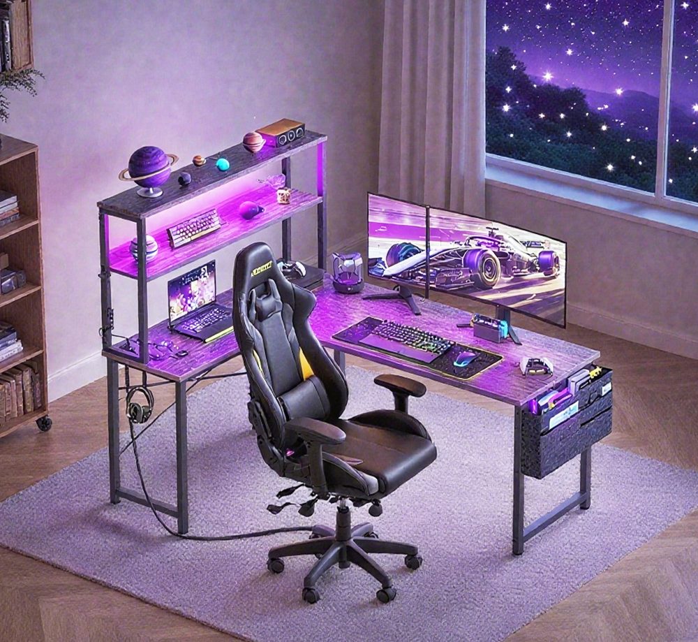 LED gaming desk setup